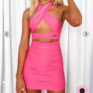 Beginning boutique mae cross neck mini dress